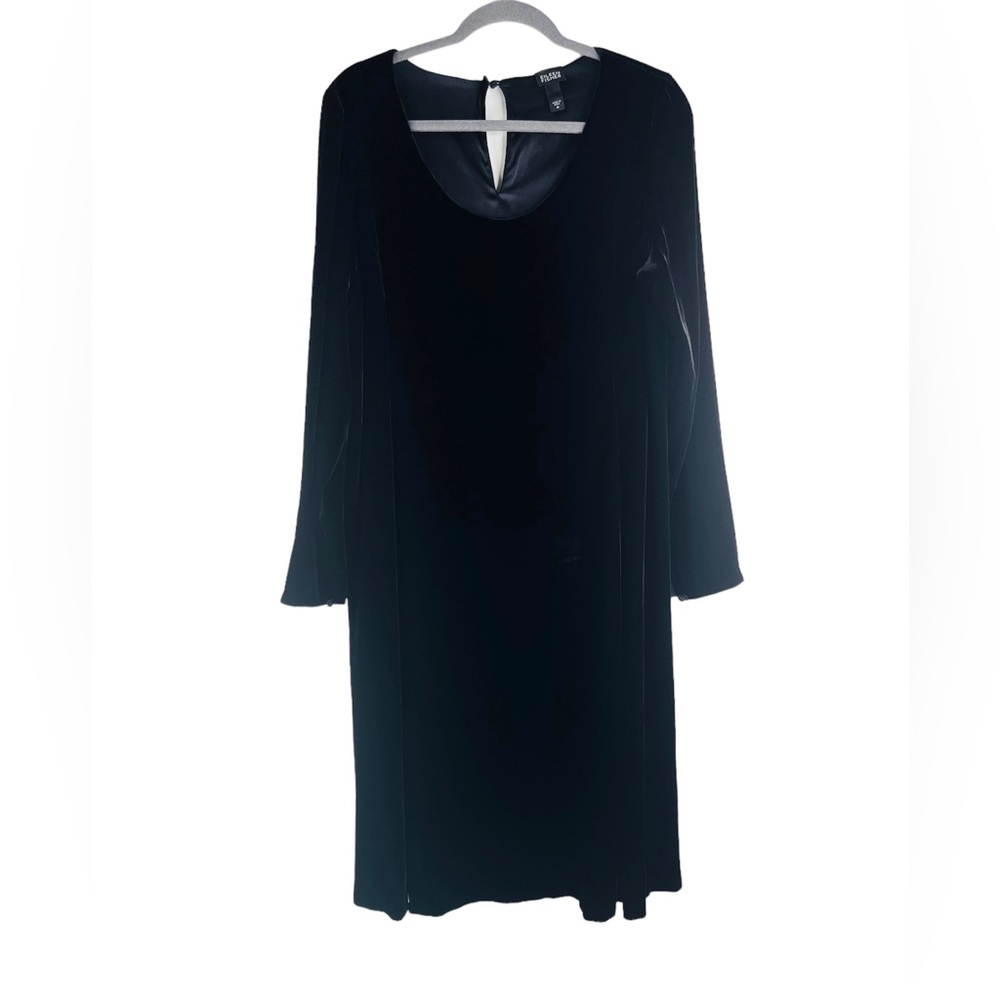 Eileen Fisher Black Velvet Long Sleeve Dress Rayon Silk Blend Size M - Picture 1 of 7